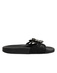 Black Devotion Matelassé Leather Slides Shoes