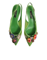 Green Embellished Heels Slingbacks Shoes
