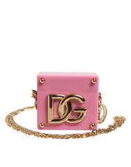 Pink DG Logo Plaque Cover Gold Chain Airpods Case