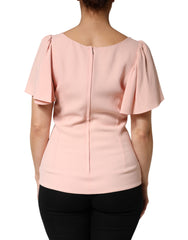 Pink Short Sleeves Round Neck Blouse Top