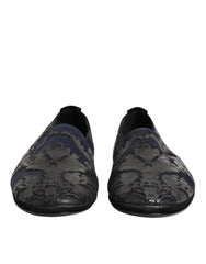 Black Jacquard Leather Slip On Loafers Shoes