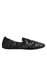 Black Jacquard Leather Slip On Loafers Shoes