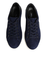 Blue Leather Suede Low Top Sneakers Shoes
