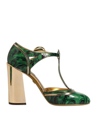 Green Leather T-STRAPS Heels Sandals Shoes