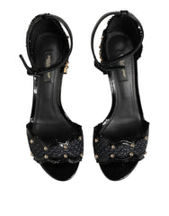 Black Studded Ankle Strap Sandals Shoes