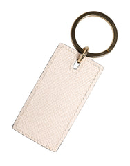 White Calf Leather D&G Logo Metal Ring Keychain Keyring