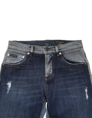 Blue Two Tone Cotton Men Skinny Denim Jeans