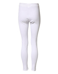 White Cotton Mid Waist Tights Leggings Pants