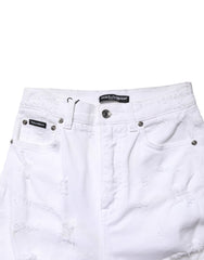 White Distressed High Waist Denim Jeans