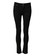 Black Cotton Skinny Mid Waist Denim Jeans