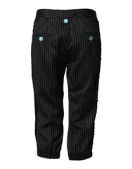 Black Wool Stripes Cropped Trouser Pants