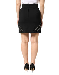 Black Polyester Zipper High Waist Mini Skirt