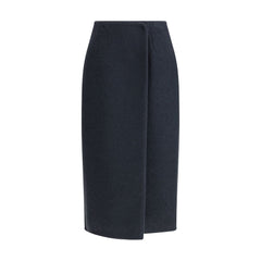 Blue Fleece Wool Midi Skirt