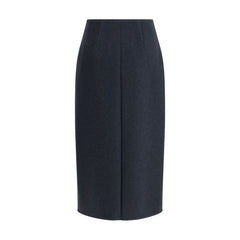 Blue Fleece Wool Midi Skirt