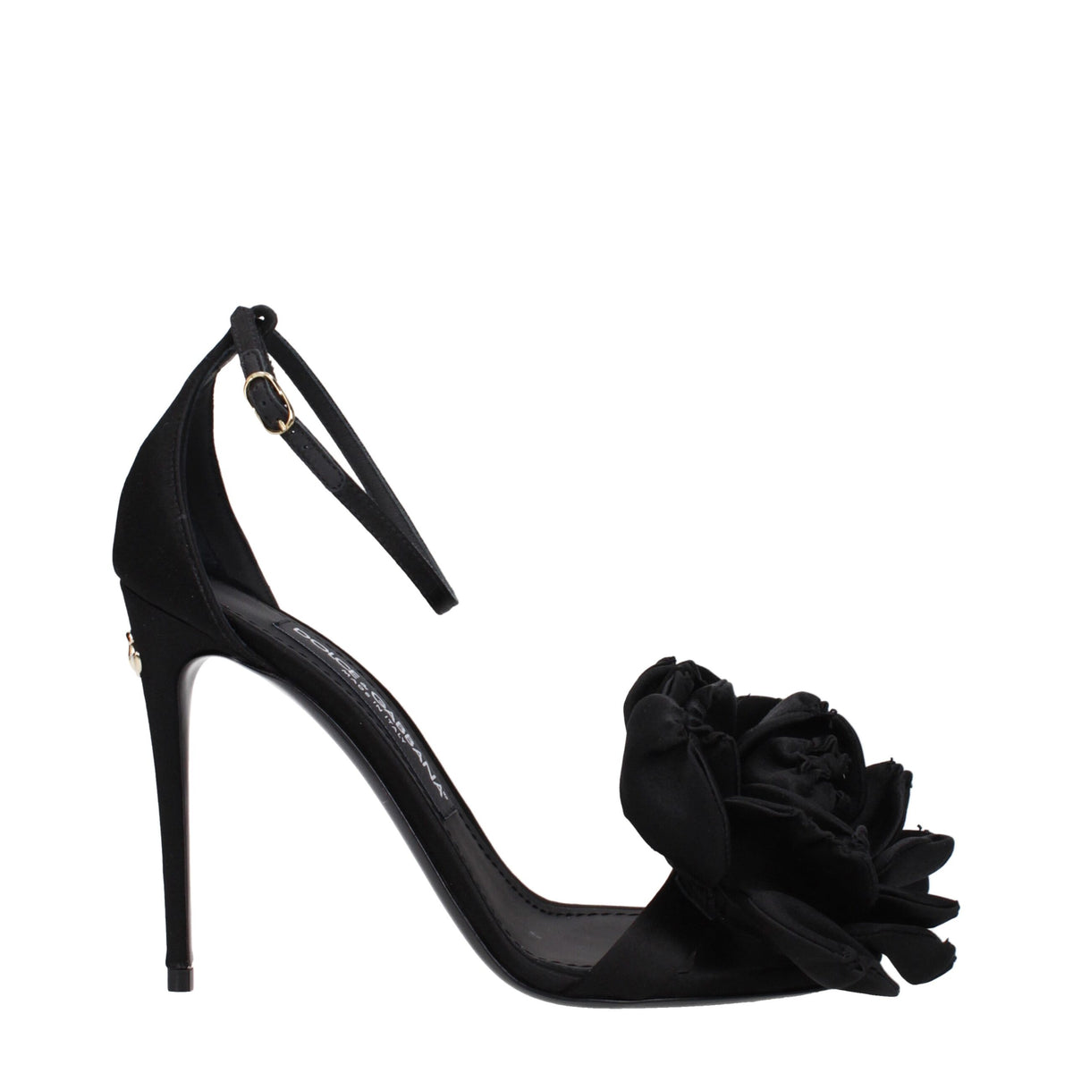 Black Satin Stiletto Heel Sandals