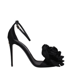 Black Satin Stiletto Heel Sandals
