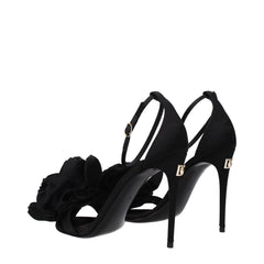 Black Satin Stiletto Heel Sandals