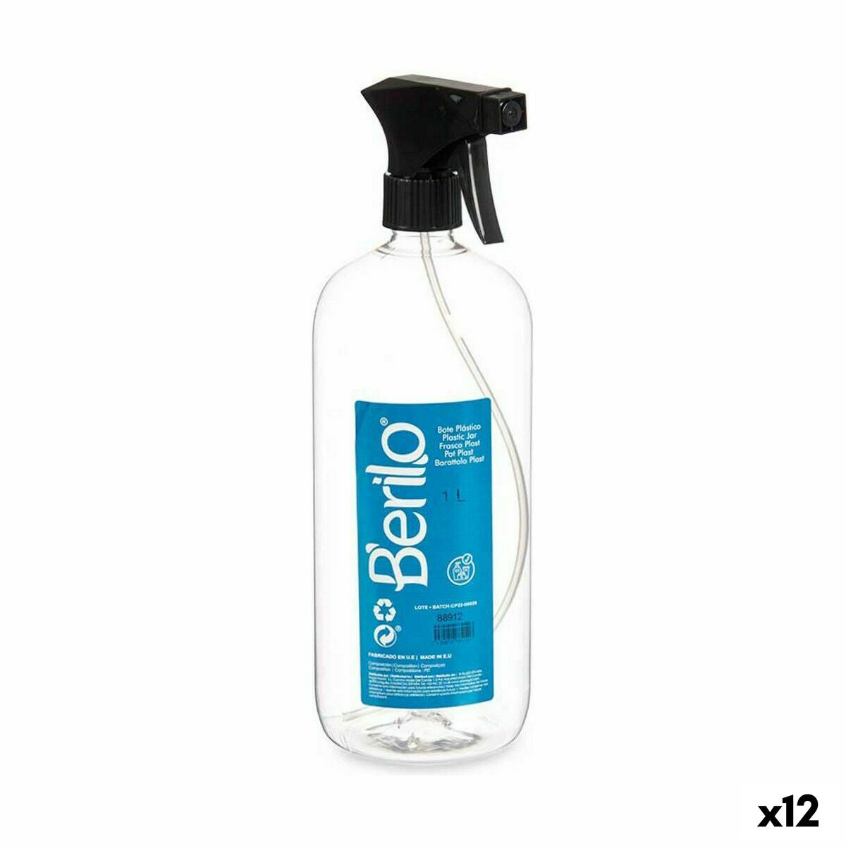 Atomiser Bottle Berilo SE1325 SE1325 Black Transparent Plastic 1 L (12 Units) -  Beauty, Hair care -  Berilo.