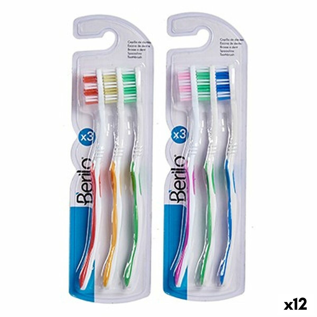 Toothbrush Berilo 29100288 29100288 Yellow Blue Red Green (12 Units) -  Health and personal care, Oral care -  Berilo.