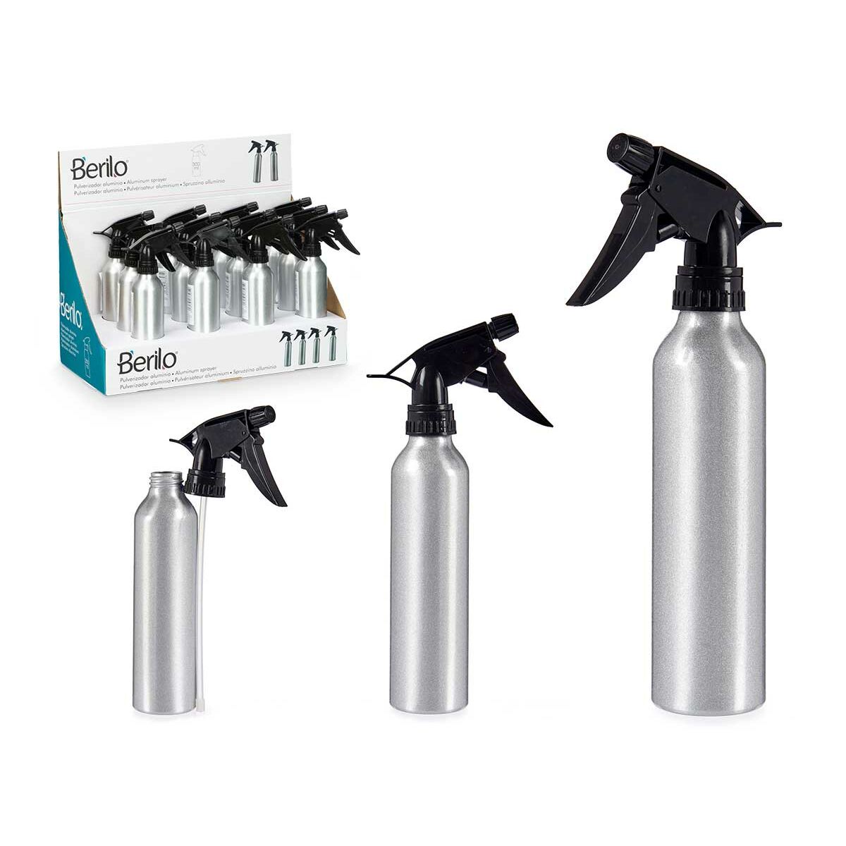 Atomiser Bottle Berilo 37581 37581 Black Silver Aluminium polypropylene 300 ml (12 Units) -  Beauty, Utensils and accessories -  Berilo.