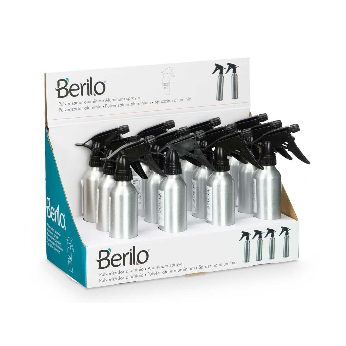 Atomiser Bottle Berilo 37581 37581 Black Silver Aluminium polypropylene 300 ml (12 Units) -  Beauty, Utensils and accessories -  Berilo.