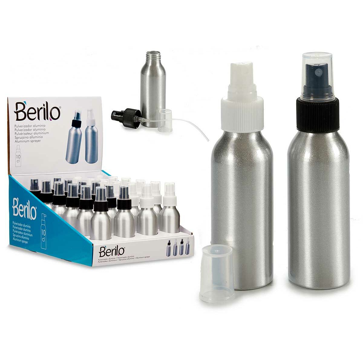 Atomiser Bottle Berilo CH9979-2 CH9979-2 White Black Transparent Silver Aluminium polypropylene 100 ml (24 Units) -  Beauty, Utensils and accessories -  Berilo.
