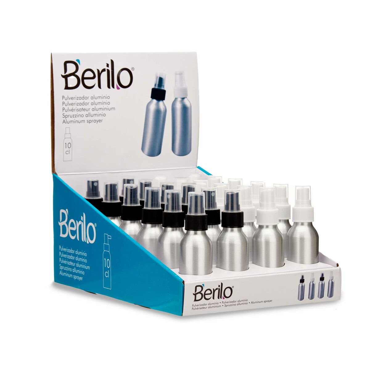 Atomiser Bottle Berilo CH9979-2 CH9979-2 White Black Transparent Silver Aluminium polypropylene 100 ml (24 Units) -  Beauty, Utensils and accessories -  Berilo.