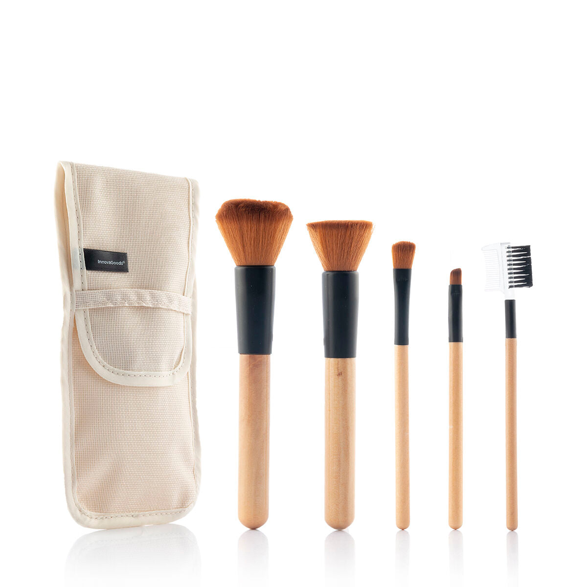 Set of Wooden Make-up Brushes with Carry Case Miset InnovaGoods 5 Units -  Beauty, Utensils and accessories -  InnovaGoods.