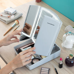 3-In-1 Folding LED Mirror with Make-up Organiser Panomir InnovaGoods -  Beauty, Utensils and accessories -  InnovaGoods.