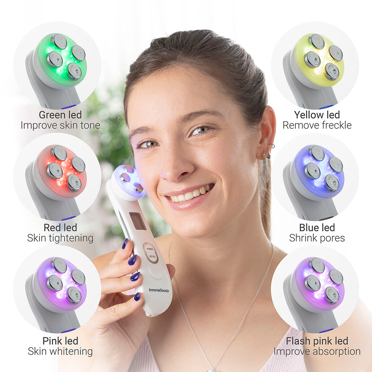 Facial Massager with Radiofrequency, Phototherapy and Electrostimulation Wace InnovaGoods -  Beauty, Skin care -  InnovaGoods.
