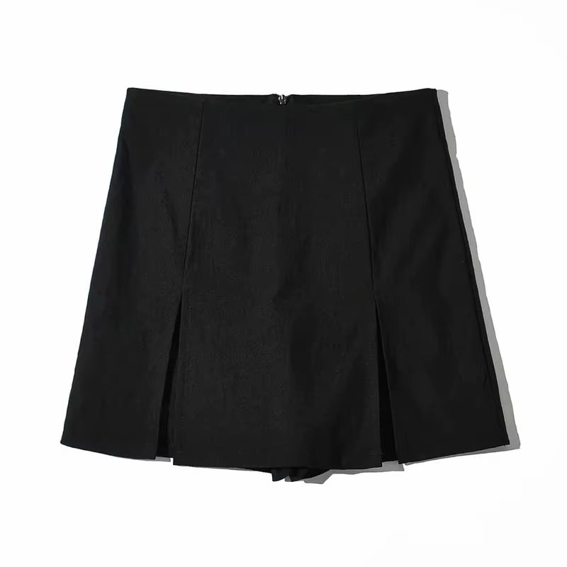 Chic High Waist Split Shorts Skirt - Stylish A-Line Mini for Office & Summer Elegance -   -  Tiny Lux.