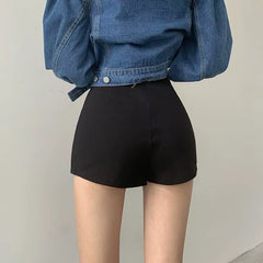 Chic High Waist Split Shorts Skirt - Stylish A-Line Mini for Office & Summer Elegance -   -  Tiny Lux.