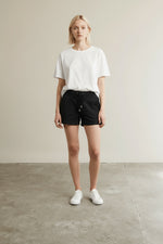 Full body view of the model wearing Just Cavalli - Relaxed Cotton Drawstring Lounge Shorts - Black