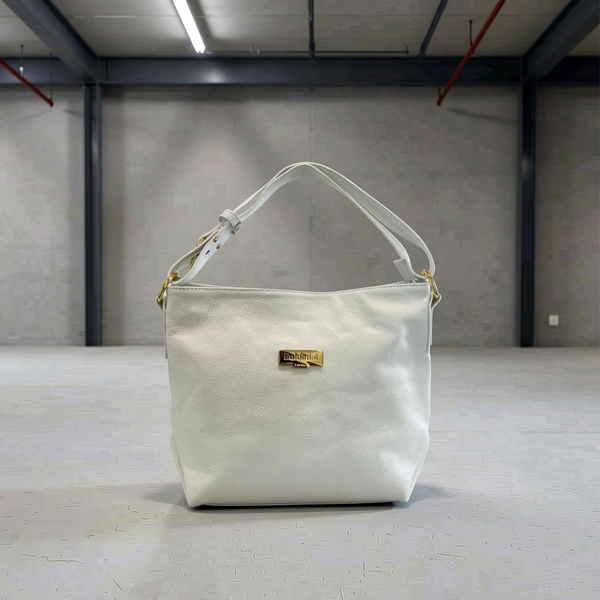 Baldinini Trend - Polished Textured Cowhide Shoulder Bag with Gold Hardware - White Baldinini Trend