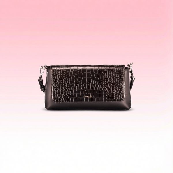 Calvin Klein - Structured Croc-Effect Shoulder Bag - Black