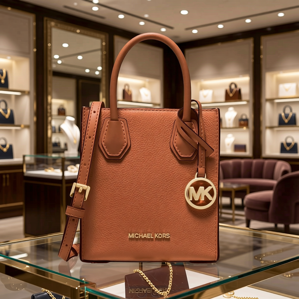 Michael Kors - Polished Textured Structured Mini Top Handle Bag - Brown Michael Kors