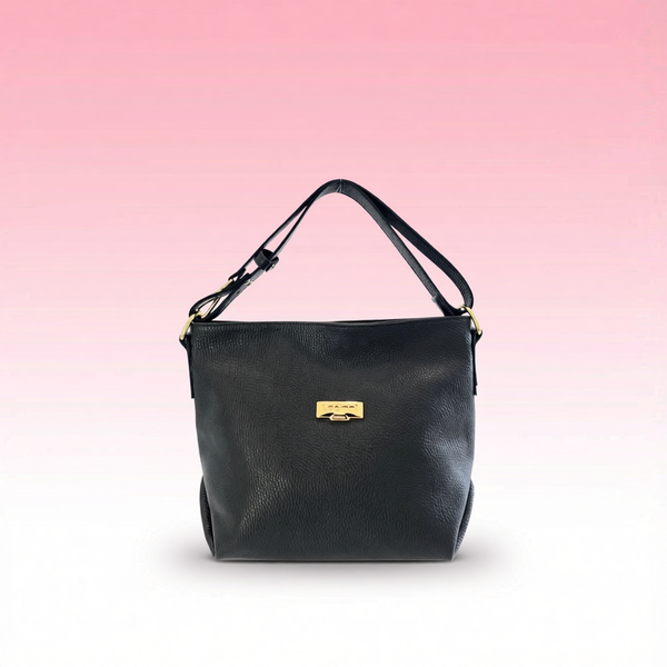 Baldinini Trend - Structured Textured Cowhide Shoulder Bag with Gold Hardware - Black Baldinini Trend
