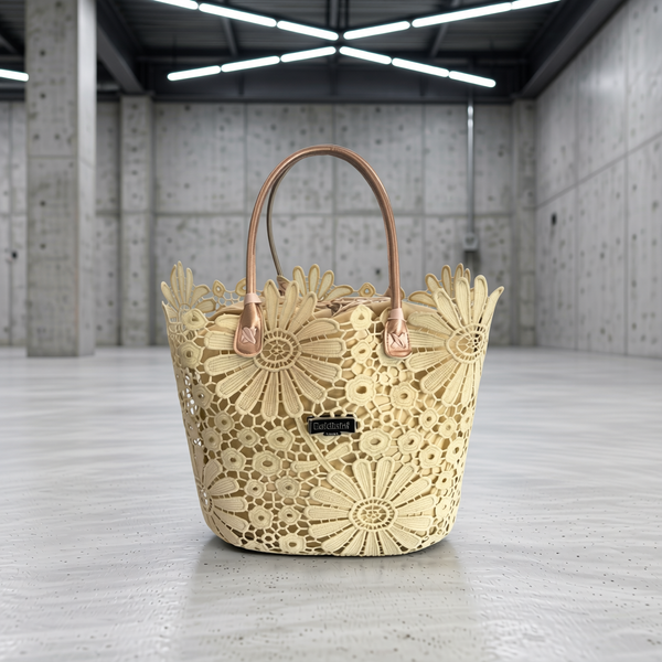 Baldinini Trend - Sculptural Floral Openwork Basket Handbag - Beige