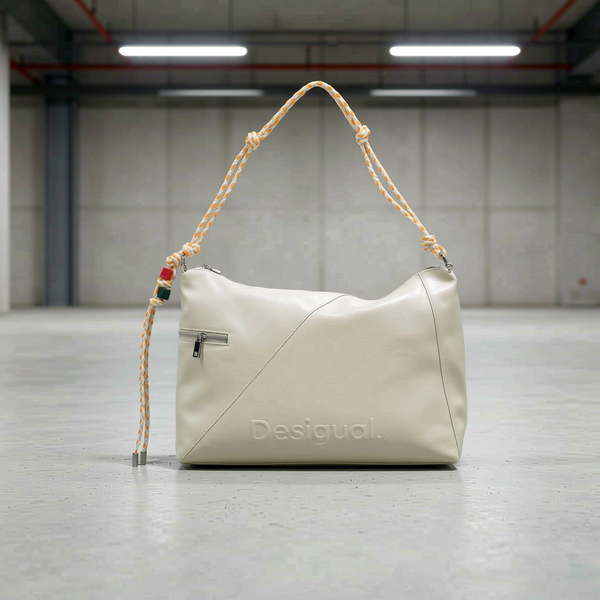 Desigual - Eclectic Braided Rope Handle PU Leather Shoulder Bag - Ecru Desigual