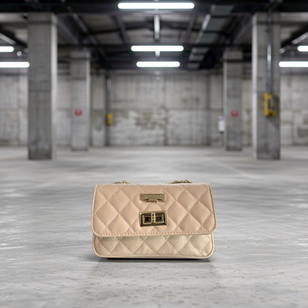 Baldinini Trend - Elegant Quilted Cowhide Mini Crossbody Bag - Beige