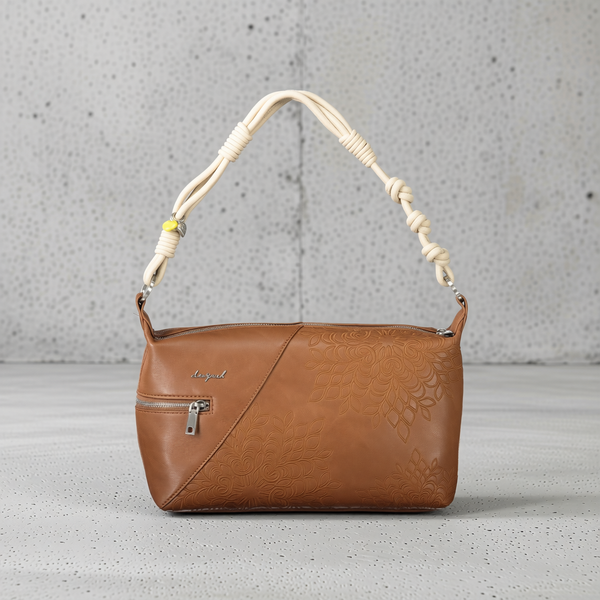 Desigual - Artistic Embossed Floral Knotted Handle Shoulder Bag - Brown Desigual
