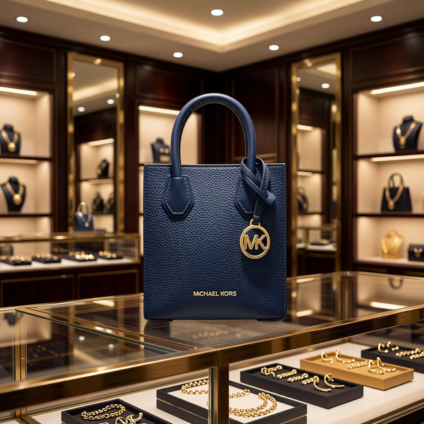 Michael Kors - Polished Structured Mini Top Handle Tote Bag - Navy Blue Michael Kors