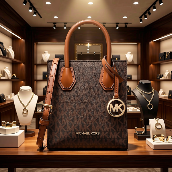 Michael Kors - Structured Monogram Mini Tote Bag - Brown Michael Kors