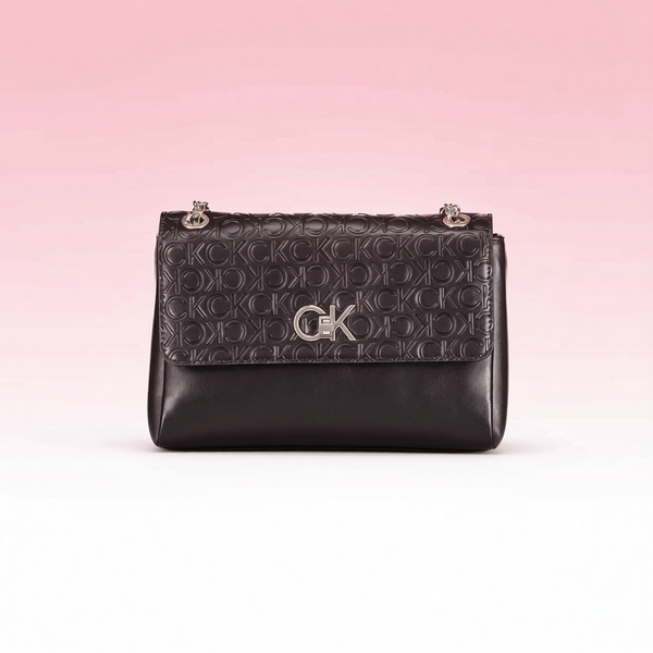 Calvin Klein - Sleek Embossed Logo Chain Shoulder Bag - Black Calvin Klein