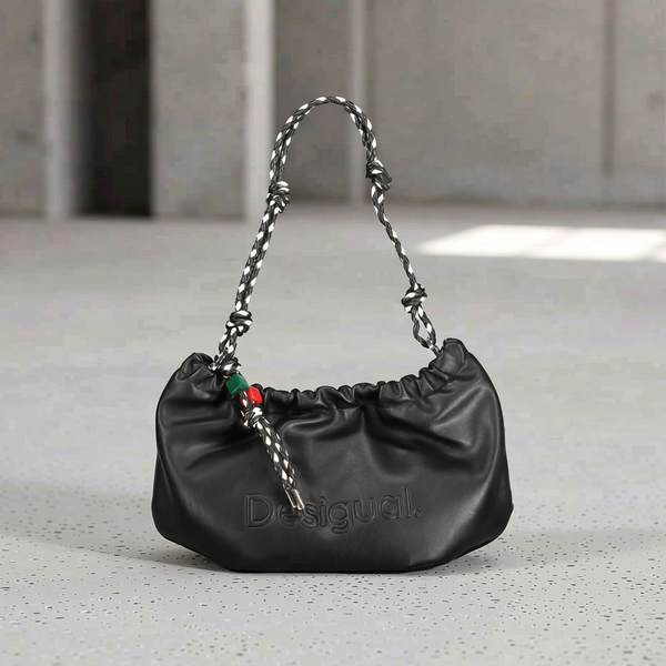 Desigual - Edgy Polyethylene Gathered Shoulder Bag With Braided Strap - Black Desigual