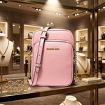 Michael Kors - Polished Textured Leather Chain Crossbody Bag - Pink Michael Kors