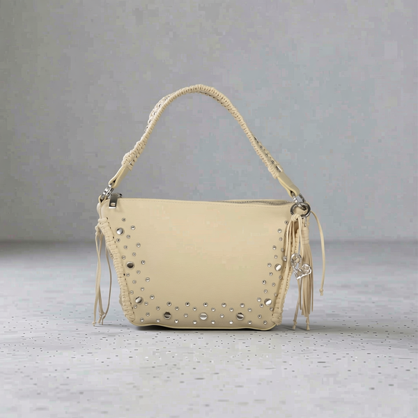 Desigual - Bohemian Studded Braided Handle Shoulder Bag - Beige Desigual