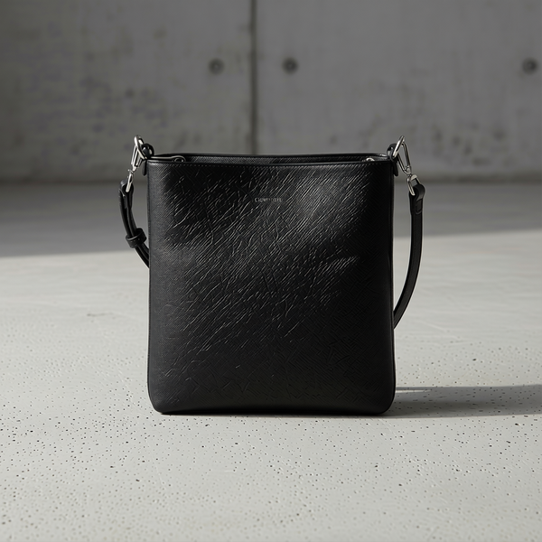 Calvin Klein - Structured Textured Crossbody Bag with Logo Strap - Black Calvin Klein