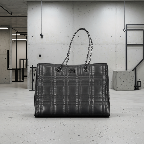 Calvin Klein - Structured Quilted Chain Handle Tote Bag - Black Calvin Klein