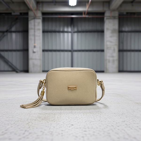 Baldinini Trend - Textured Cowhide Crossbody Bag with Fringe Tassel - Beige